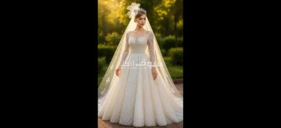 فستان زفاف فري سايز مع جيبونه و طرحه وطقم ا****سوار